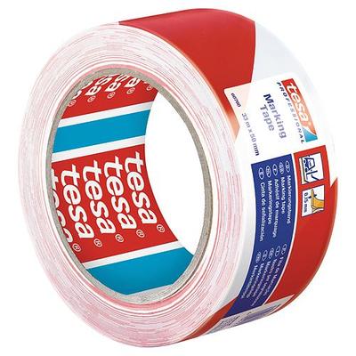 Szalag tesa® PRO Marking, figyelmeztető ragasztószalag, piros-fehér, 50 mm, L-33 m